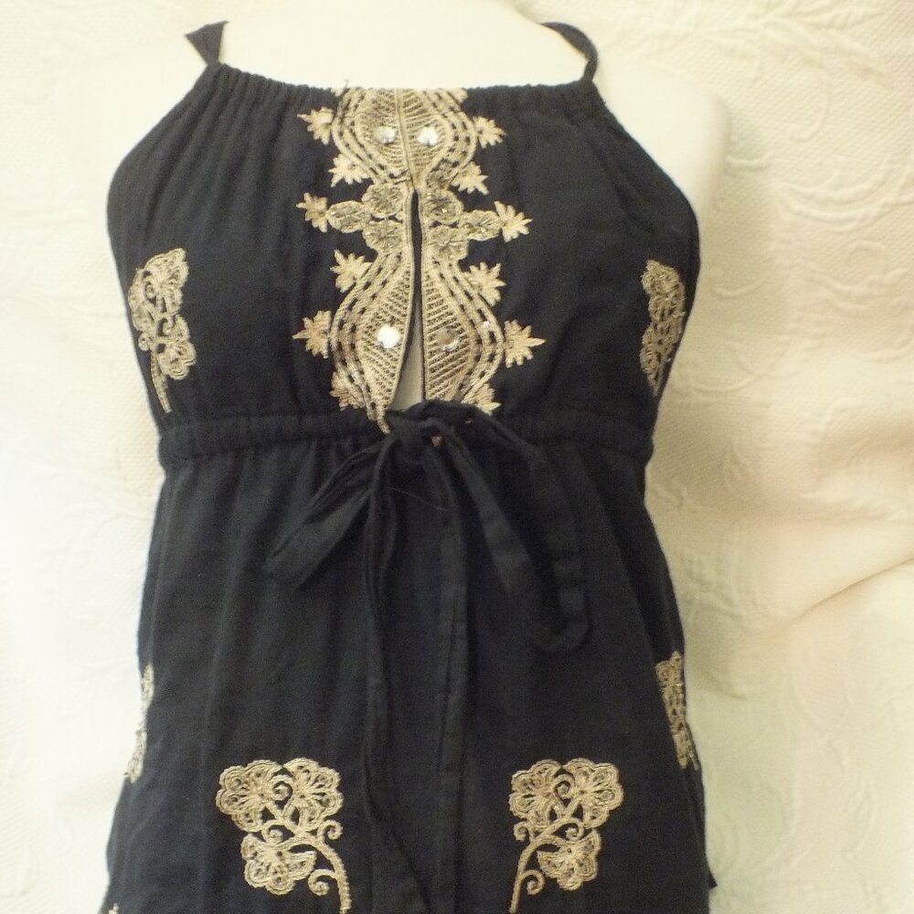 Embellished Navy Top Size M Ethnic Top with Cross Back Boho Top Made in India